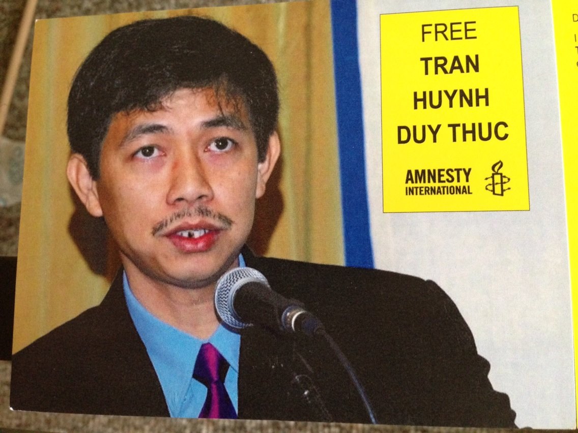 Amnesty International postcard for Tran Huynh Duy Thuc, blogger and entrepreneur serving 16 years